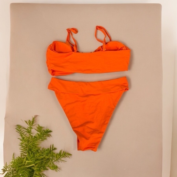Orange Two Piece Bikini Set with Metal Ring High Waist - Size M - Picture 2 of 6